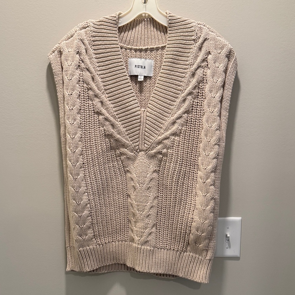 Pistola Beige Cable Knit V-Neck Sweater Vest